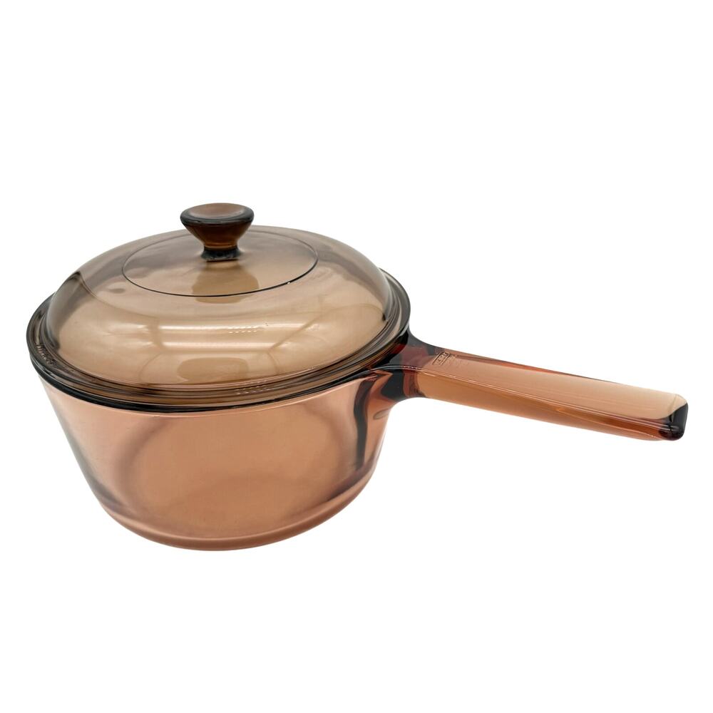 Corning Visions 1.5L Amber Glass Saucepan with Lid USA Vintage Cookware